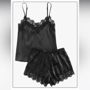 Black Lace Cami And Shorts Pajama Set